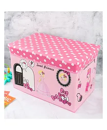 Yellow Bee Sweet Princess Multi-Functional Folding Storage Box Organizer Cum Stool with Seat Cushion Pink One Size