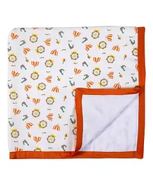 My Milestones Muslin Blanket 2 Layered (Size 43x43 Inches) Carnival Print - Orange