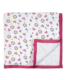My Milestones Muslin Blanket 3 Layered (Size 43x43 Inches) Carnival Print - Rose Pink
