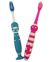 Yunicorn Max Octopus & Caterpillar Kids Soft Bristle Toothbrush with Protective Head Cap - Pack 2 - Colour may vary