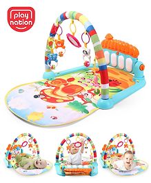 Play Nation Premium Baby Kick and Play Piano Orange Play Gym with Lights, Music and 5 Hanging Rattles| Jungle Theme Play Mat Carpet with Musical Keyboard| Activity Portable Playmat Gifting Toy for 0-18 Months| BIS Certified