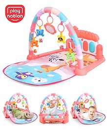 Play Nation Premium Baby Kick and Play Piano Peach Play Gym with Lights, Music and 5 Hanging Rattles| Animal Theme Play Mat Carpet with Musical Keyboard| Activity Portable Playmat Gifting Toy for 0-18 Months| BIS Certified