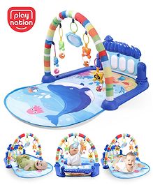 Play Nation Premium Baby Kick and Play Piano Blue Play Gym with Lights,  Music  and 5 Hanging Rattles| Aquatic Theme Play Mat Carpet with Musical Keyboard| Activity Portable Playmat Gifting Toy for 0-18 Months| BIS Certified