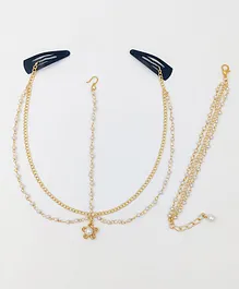 Lime By Manika Set Of 2 Flower Embellished Head Chain & Bracelet Set - Golden