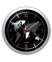 EZ Life World Map Clock - Black & Silver