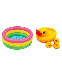 Vworld Inflatable 2 Feet Baby Bath Tub with Chu Chu Sound Squeeze Duck Family Bath Toy Set 2 Feet - Multicolour
