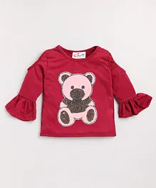M'andy Full Frill Sleeves  Teddy Stone Embellished  Sinker Top - Maroon