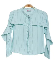Peppermint Full Sleeves Frill Detailed Pencil Striped Shirt Style Top - Green