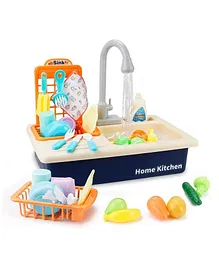 YAMAMA Kitchen Play Set With Automatic Water Cycle System Pretend Play Kitchen Play Sink Toys Set of 25 Pieces - Blue