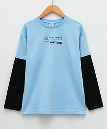 LC Waikiki Full Sleeves Placement Text Printed Tee - Blue