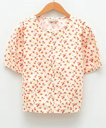 LC Waikiki Half Sleeves Floral Printed Poplin Top - Ecru Off White
