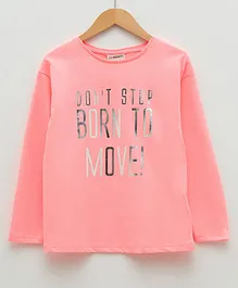 LC Waikiki Full Sleeves Placement Text Printed Tee - Neon Pink