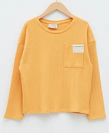 LC Waikiki Full Sleeves Placement Cold Days Are Interesting Text Printed Ribbed Crew Neck Tee - Orange