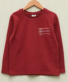 LC Waikiki Full Sleeves Placement Text Printed Tee - Bordeaux Red