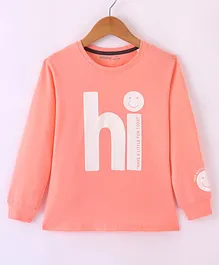 Doreme Single Jersey Full Sleeves T-Shirt Text Printed - Peach