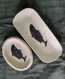 Aranya Earthcraft hand painted fish platter set