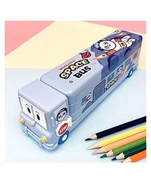 VGRASSP Space Bus Multi Purpose Cute Cartoon Printed Kids Pencil Box Double Decker Metal Creative Geometry Case with Sharpener - Multicolored