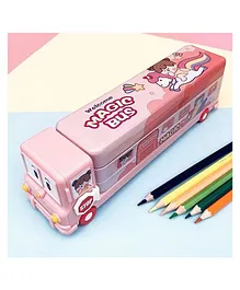 VGRASSP Magic Bus Student Multi Purpose Cute Cartoon Printed Pencil Box - Pink