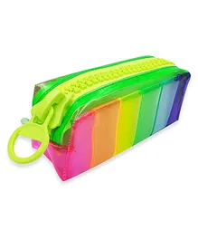 kunya Big Zip Capacity Rainbow Neon Pencil Case, PVC Clear Pen Case, Pencil Pouch for Toiletries, Cosmetics, Stationery Storage Bag (Pack of 1)