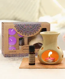 Amogha Fragrance Vaporizer with 4 tealights and 10 ml oil - Fragrance  Lavender Khus