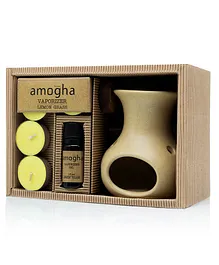 Amogha  Fragrance Vaporizer With 4 Tealights and 10 ml Oil - Fragrance Lemon Grass