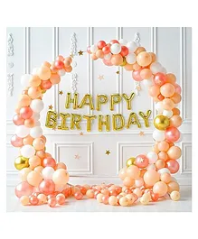 Bubble Trouble Pastel theme birthday decoration Items with Peach & White Balloons Peach White Rose Gold & Gold - Pack of 83