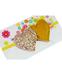 Little Tresses Twin Glittery Hearts Soft Stretchable Headband - Mustard & Gold