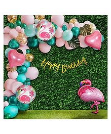 Special You Flamingo Tropical Jungle birthday DIY Combo for girls with flamingo foil balloon set Pink pack of 66 Items