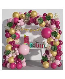 Special You Birthday Decoration DIY Combo kit with Artificial Palm Leaves Happy Birthday Banner Burgundy Pastel Pink Metallic Gold and Golden Confetti Balloon Multicolor- Pack of 72 Items