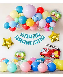 SpecialYou construction theme birthday decoration items kit for boys with fire truck foil balloons multicolor pack of 49 items