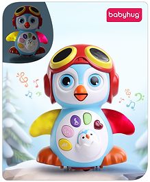 Babyhug Premium 3 in 1 Bump and Go Smart Swing Penguin Colorful Toy for Babies| Eye Blinking Animal Toy With Music, Lights & Sounds For 0-2 Years| Fun Learning Toy for Kids| Best Gift for Toddlers| Non-Toxic| BIS Certified