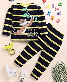 Little Marine Full Sleeves Monkey  Printed Night Suit - Blue Yellow