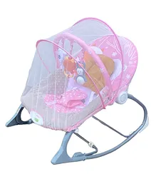INFANTSO Baby Rocker Portable with Free Mosquito Net & U Shape Pillow with Calming Vibrations & Musical Toy - Pink
