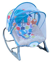 INFANTSO Baby Rocker Portable With  Mosquito Net & U Shape Pillow with Calming Vibrations & Musical Toy - Blue