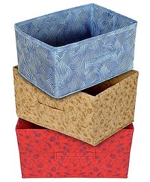 Fun Homes Rectangular Storage Box Metalic Lahriya Print Pack of 3 - Multicolour