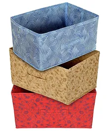 Fun Homes Rectangular Storage Box Metalic Lahriya Print Pack of 3 - Multicolour
