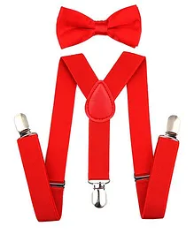Kidofash Broad Strap Suspender & Bow Tie - Red