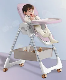 StarAndDaisy Galaxy Star Baby High Chair Foldable Feeding Chair Strong Dining Chair for baby with height adjustment with storage basket- Pink