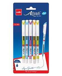 Cello Aqua Blue Gel Pen Cello Pack of 5 (Colour & Print May Vary)