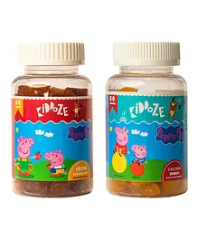 Kiddoze Iron Strawberry Calcium Mango Gummies With Free Peppa Pig Toys - 60 Gummies Each (Pack of 2)