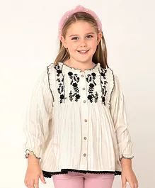 Cherry Crumble By Nitt Hyman Full Sleeves Floral Yoke Embroidered  Frill Detailed Top - Cream