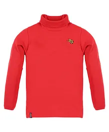 3PIN Full Sleeves Placement Football Patch Detailed  High Neck Tee - Red