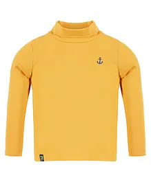 3PIN Full Sleeves Placement Embroidered High Neck Tee - Yellow