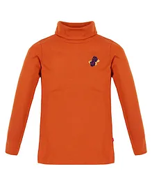 3PIN Full Sleeves  High Neck Placement Floral   Embroidered Tee -  Orange