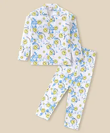 Ollypop Cotton Sinker Knit Full Sleeves Night Suit Emoji Print - Multicolor
