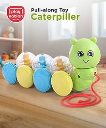 Play Nation Premium Caterpillar Pull Along Toy for Kids- Green| Pull String Plastic Pre-School Toys for Babies| Encourage Walking, Build Gross Motor Skills and Hand-Eye Coordination| BIS Certified| 12 Months+