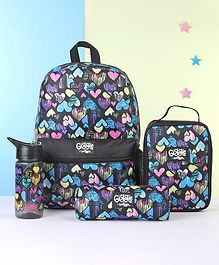 Smiggle Giggle Bagpack Lunch Box Water Bottle and Pencil Pouch Black- Height 14 Inch