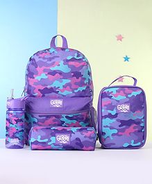 Smiggle Giggle Bagpack, Lunch Box Water Bottle and Pencil Pouch Purple- Height 14 Inch