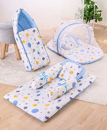 Zoe Bedding Set Sleeping Bag & Mosquito Net Gadda Combo Set of 3 Solar Print - Blue