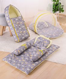 Zoe Bedding Set Sleeping Bag & Mosquito Net Gadda Combo Set of 3 Under The Sea Print - Grey